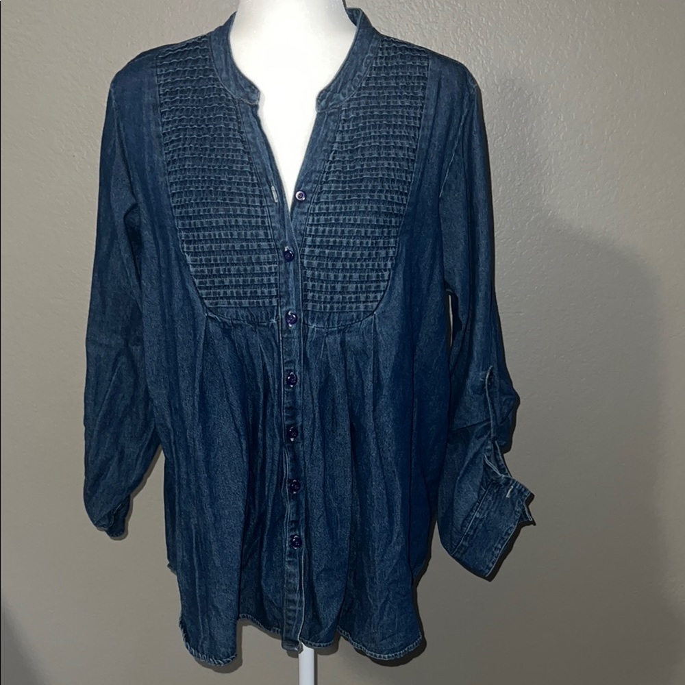 Blue Button-Up Denim Blouse